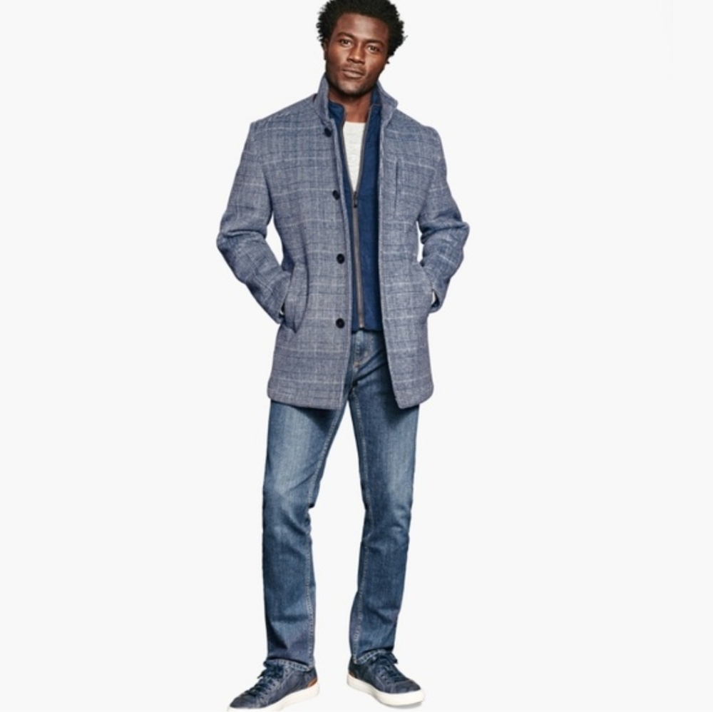 Johnston & Murphy Upton Men's Blue Plaid Wool-Blend Car Coat - Picture 4 of 8